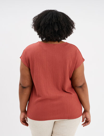 T-shirt bandes dentelle col en V vieux rose femme grande taille