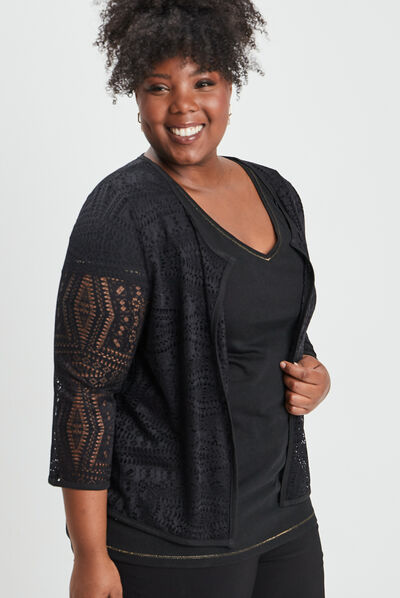 Gilet manches 3/4 noir femme grande taille