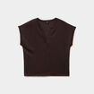 T-shirt col tunisien manches courtes marron fonc&eacute; femme