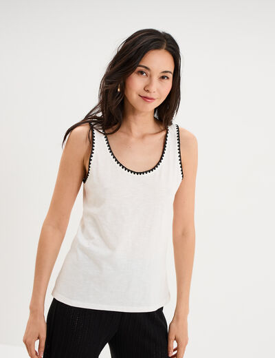 D&eacute;bardeur cintr&eacute; avec broderie coton blanc femme