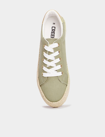 Tennis basses toile plateformes vert kaki femme