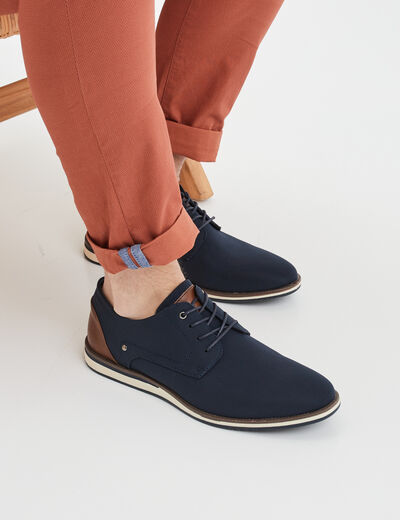Derbies plates &agrave; lacets bleu marine homme