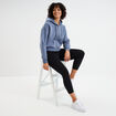 Sweat zipp&eacute; &agrave; capuche court bleu gris femme