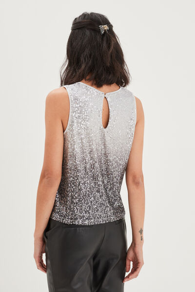 Débardeur sans manches à sequins gris argent femme