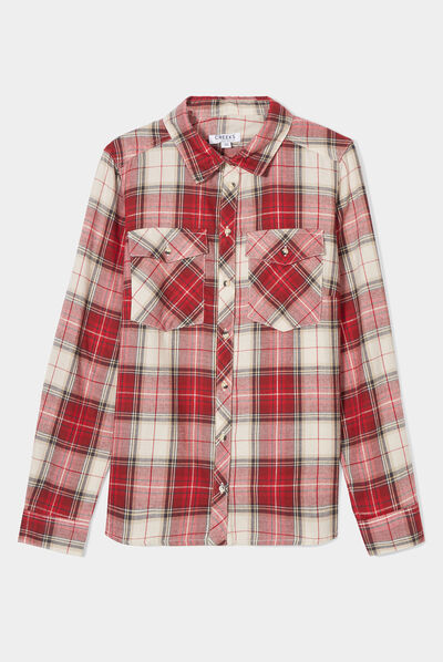 Chemise manches longues avec poches rouge femme