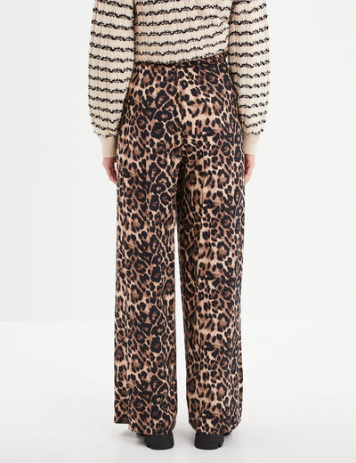 Pantalon large fluide taille élastiquée camel femme