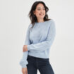 Pull manches ballons détails ajourés bleu pastel femme
