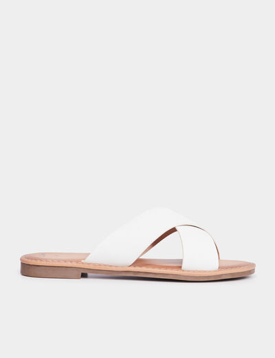 Mules brides larges croisées blanc femme
