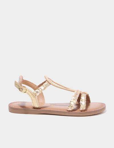 Sandales en cuir jaune or fille