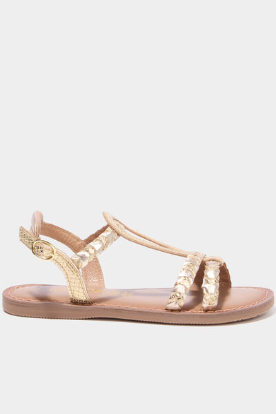 Sandales en cuir jaune or fille