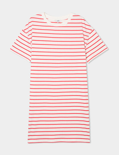 Robe t-shirt col rond manches courtes ecru femme
