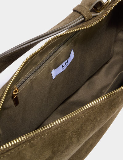 Sac banane effet su&eacute;dine vert kaki femme