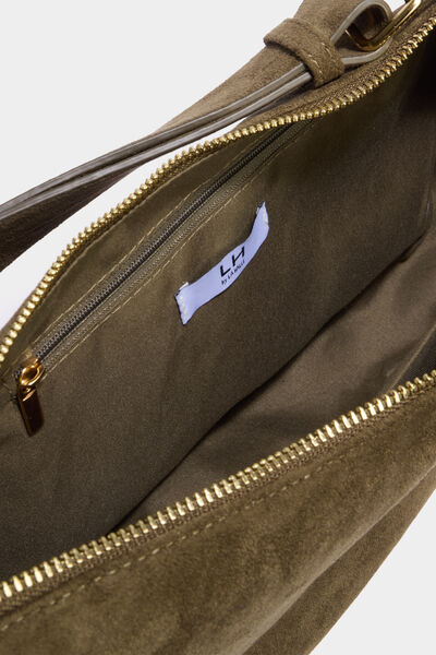 Sac banane effet su&eacute;dine vert kaki femme
