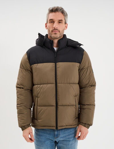 Doudoune d&eacute;perlante &agrave; capuche amovible taupe homme