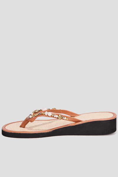 Tongs avec perles noir femme
