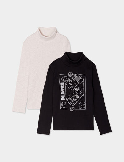 Lot 2 t-shirts col roulé coton noir garçon