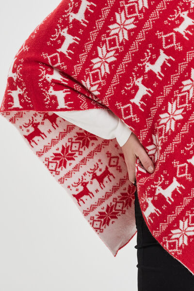 Poncho asymétrique rouge foncé femme