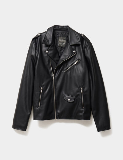 Veste biker simili cuir noir homme