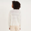 Gilet col V maille ajour&eacute;e boutonn&eacute; blanc femme