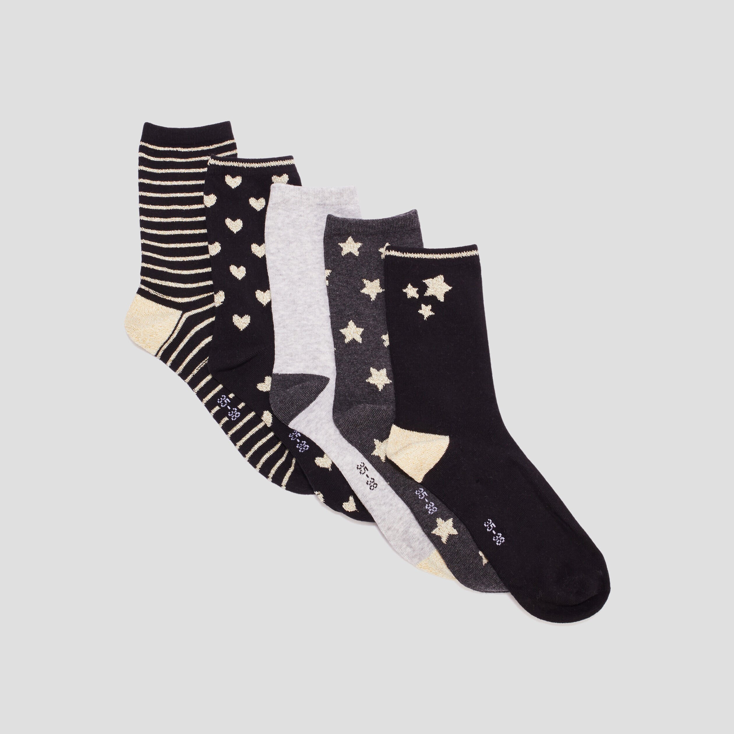 Lot 5 paires chaussettes fils métallisés noir femme LH