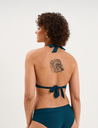 Haut de maillot de bain forme triangle bleu p&eacute;trole femme
