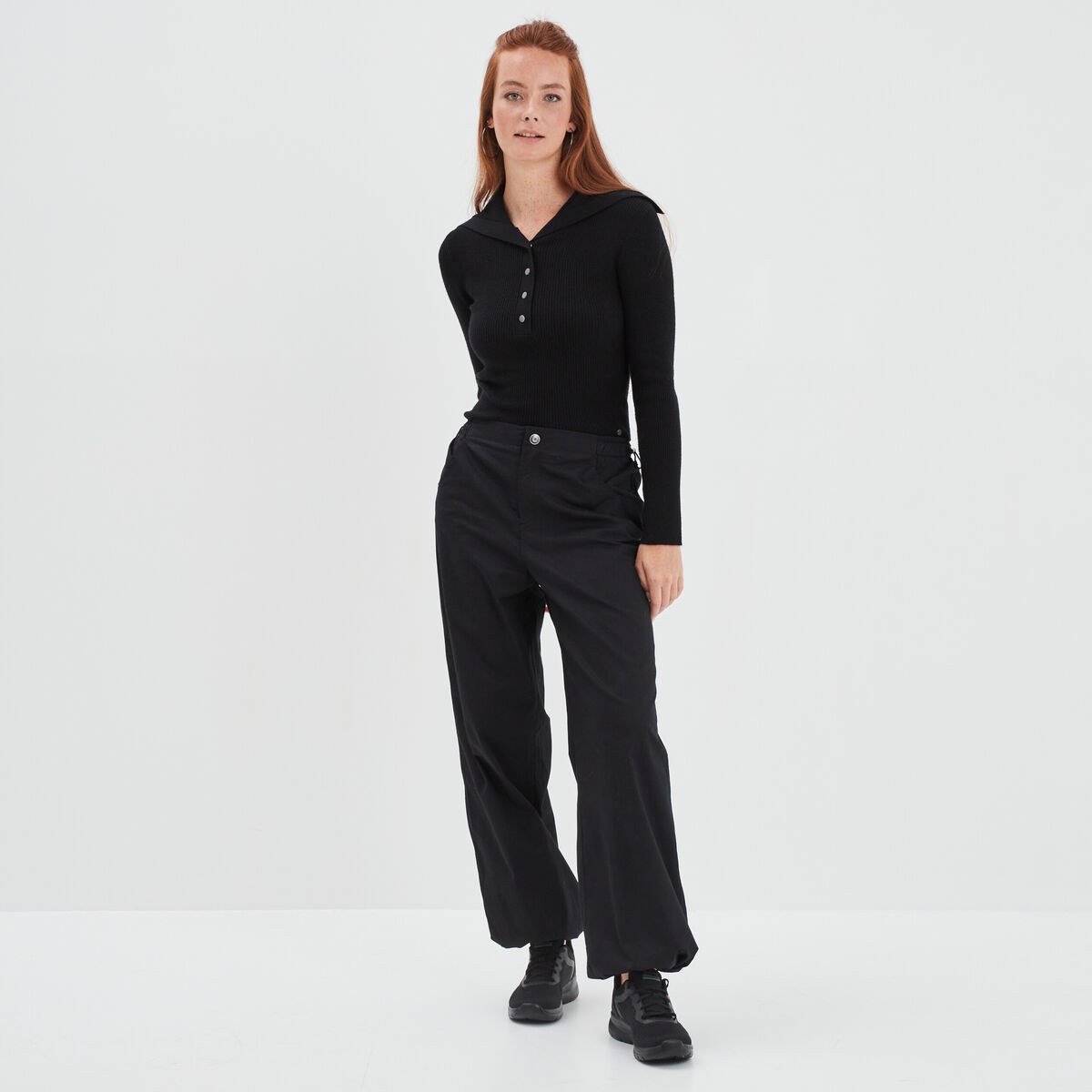 Pantalon loose bas resserré noir femme