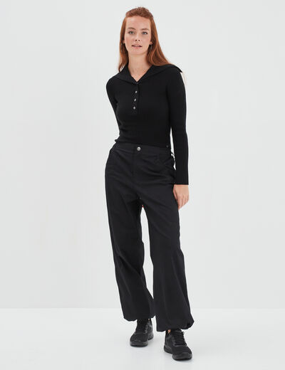 Pantalon loose bas resserré noir femme