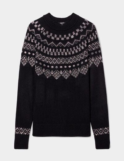 Pull jacquard fils métallisés Liberto noir femme