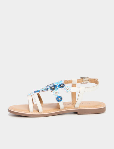 Sandales avec perles en cuir blanc fille