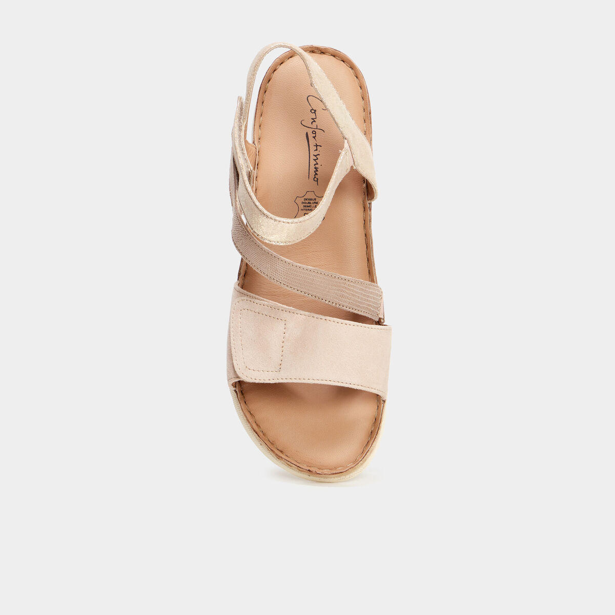 Sandales compensées en cuir pied large sable femme