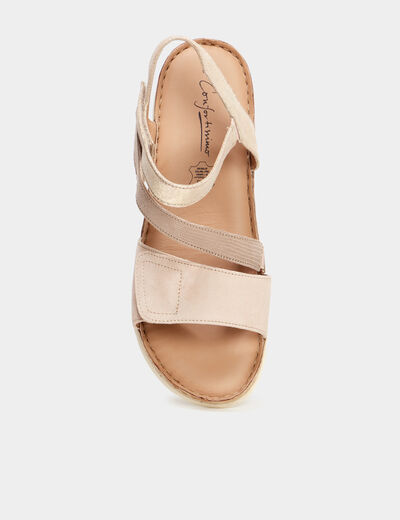 Sandales compensées en cuir pied large sable femme