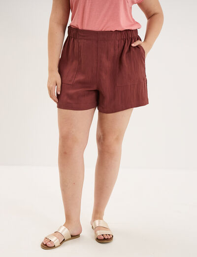 Short avec taille &eacute;lastiqu&eacute;e marron cognac femme grande taille