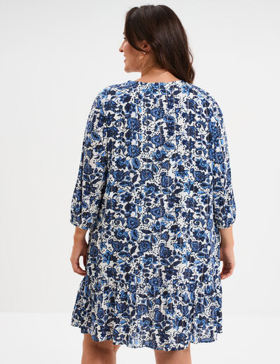 Robe évasée fluide manches longues col V blanc femme grande taille