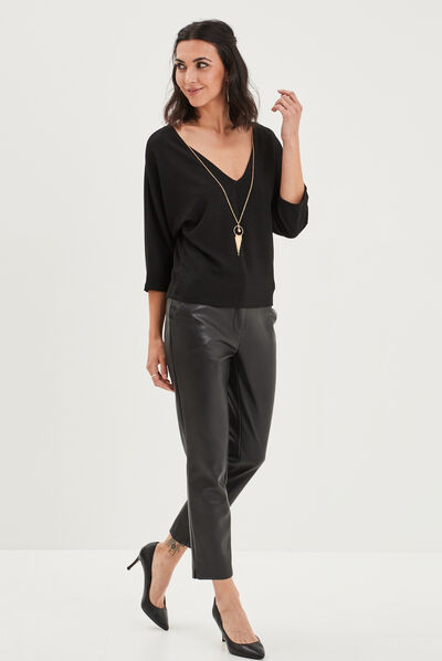 T-shirt à bijoux manches amples noir femme