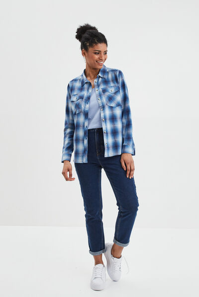 Chemise manches longues avec poches bleu femme