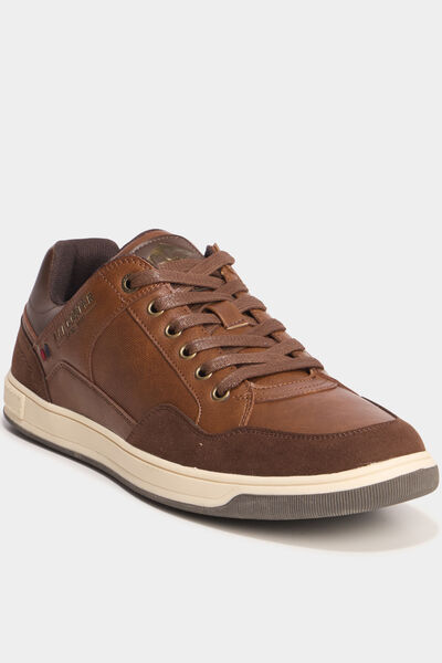 Tennis basses &agrave; lacets marron cognac homme