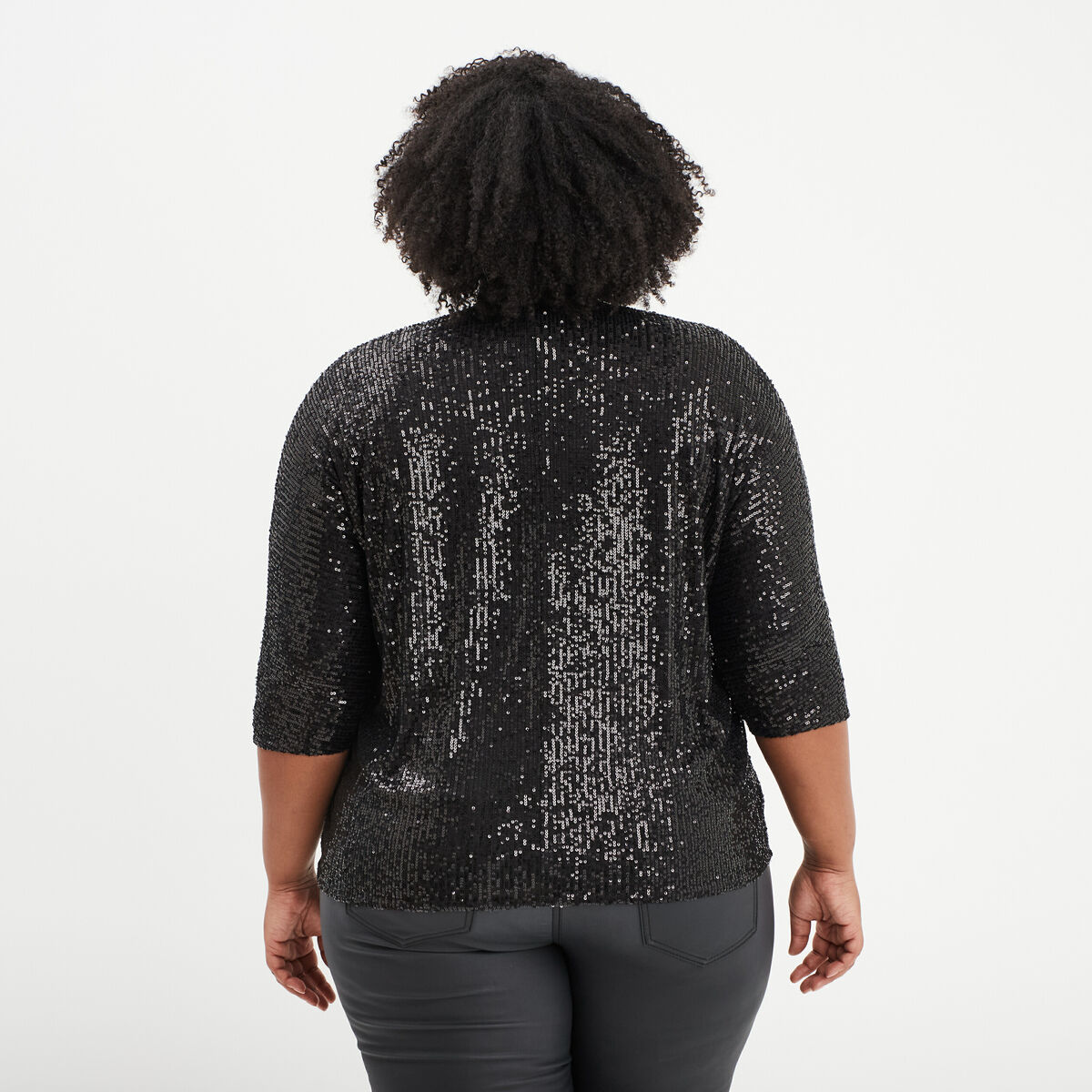 T-shirt sequins manches courtes noir femme grande taille
