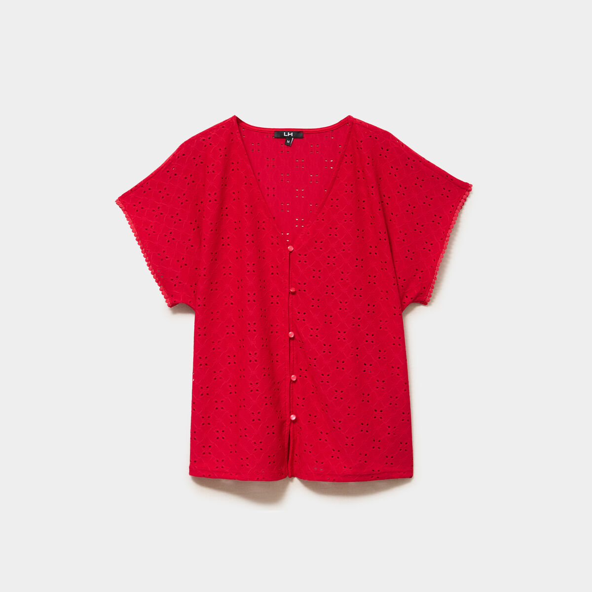 T-shirt dentelle avec boutons rouge femme