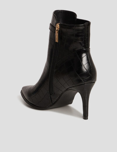 Bottines à talons aiguilles aspect croco noir femme