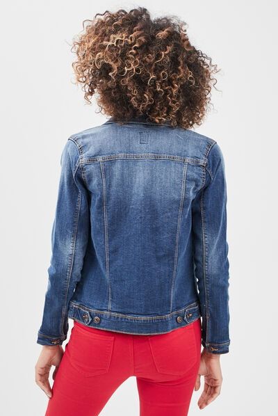 Veste droite en jean denim stone femme