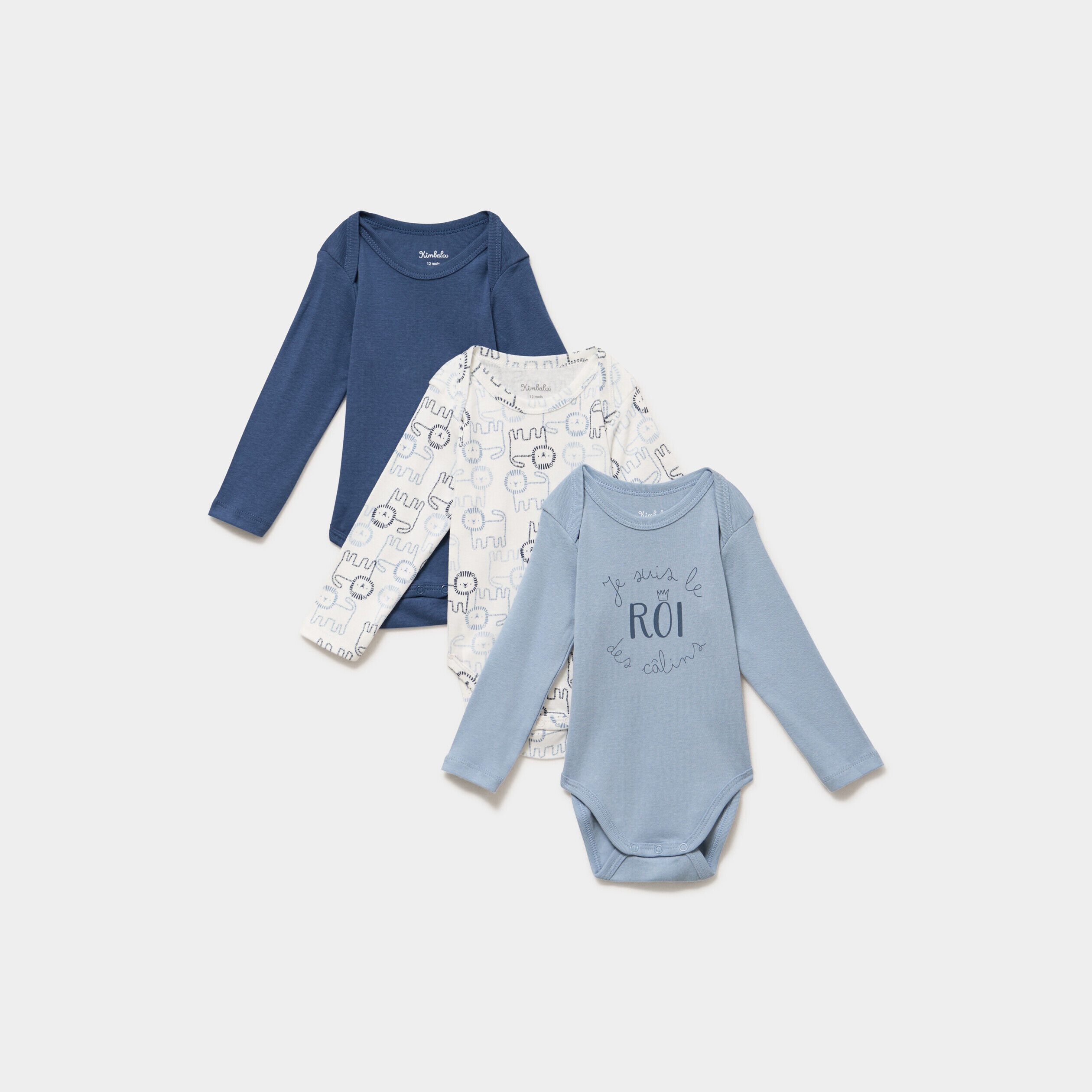 Lot 3 bodies US coton manches longues bleu bébé