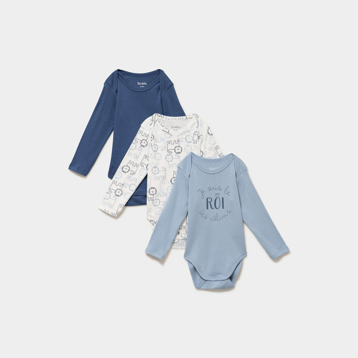 Lot 3 bodies US coton manches longues bleu b&eacute;b&eacute;