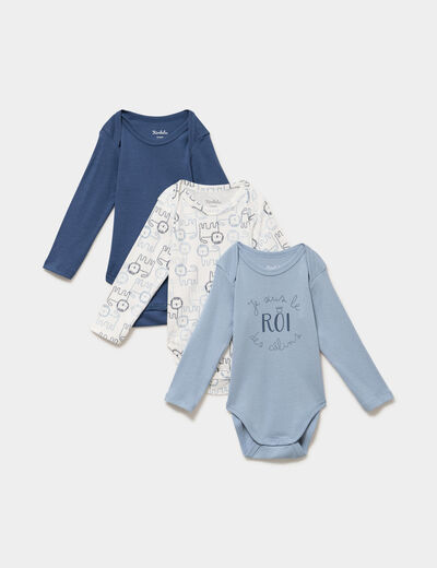 Lot 3 bodies US coton manches longues bleu b&eacute;b&eacute;