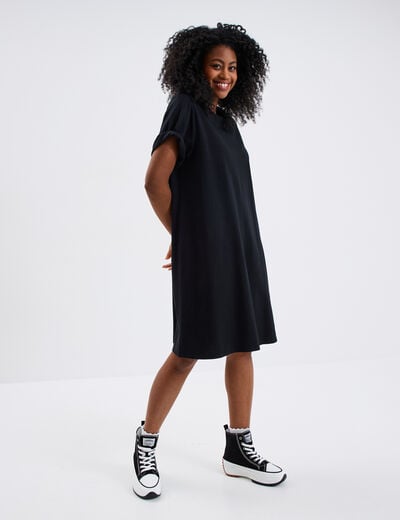 Robe t-shirt manches courtes coton noir femme