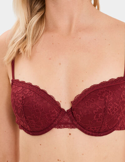 Soutien-gorge corbeille padd&eacute; dentelle bordeaux femme
