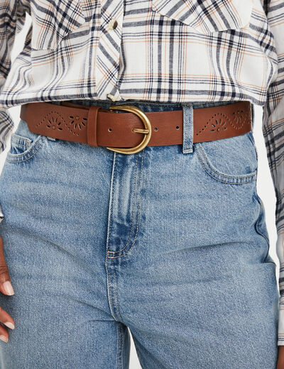 Ceinture avec perforations marron cognac femme