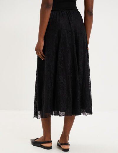 Jupe longue en dentelle noir femme