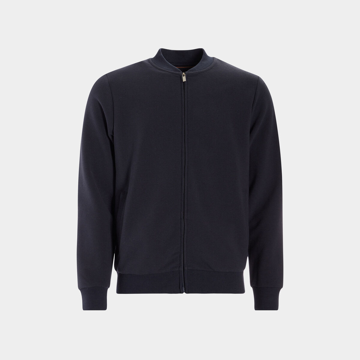 Gilet reli&eacute;f&eacute; manches longues zipp&eacute; bleu marine homme