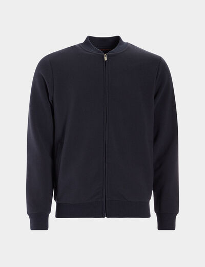 Gilet reli&eacute;f&eacute; manches longues zipp&eacute; bleu marine homme