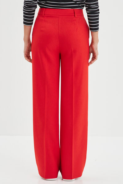 Pantalon cigarette jambe large à pinces rouge femme
